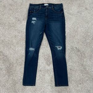 LOFT Dark Blue Skinny Jeans with Distressed Details
